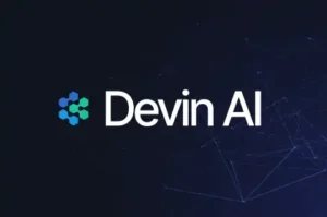 Devin AI autonomous software engineer concept with robot illustration and AI branding