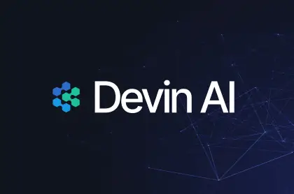 Devin AI autonomous software engineer concept with robot illustration and AI branding