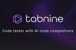 Tabnine AI logo with tagline Code faster with AI code completions