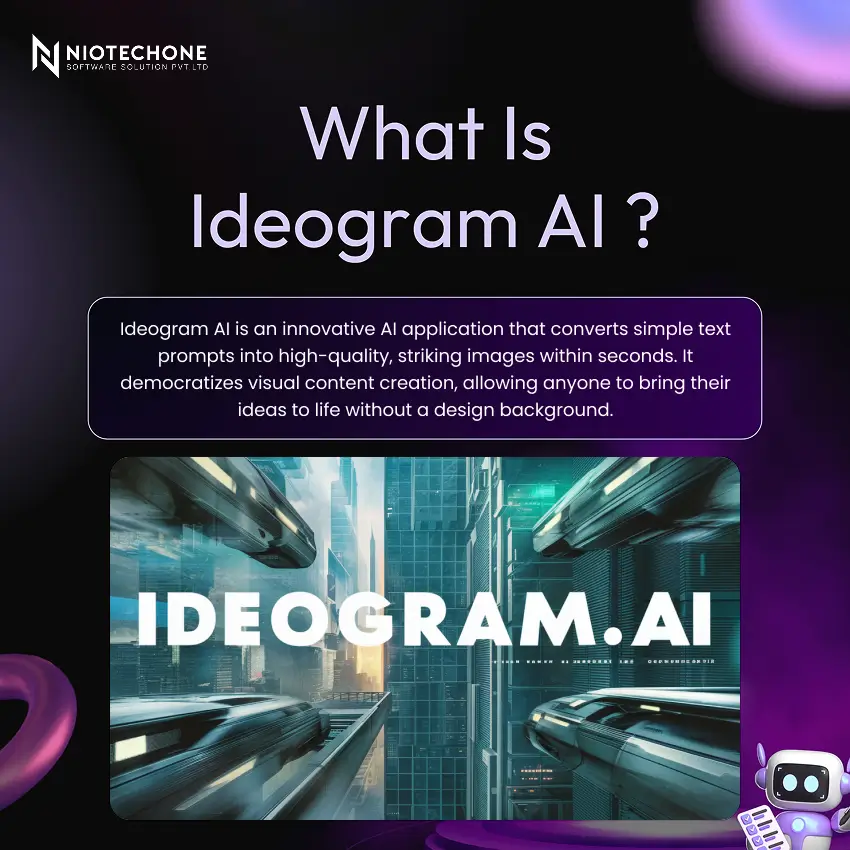 What is Ideogram AI – Niotechone infographic explaining AI image generation tool that converts text prompts into high-quality images