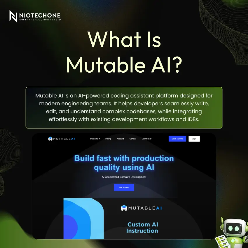 What is Mutable AI infographic explaining AI coding assistant features for developers