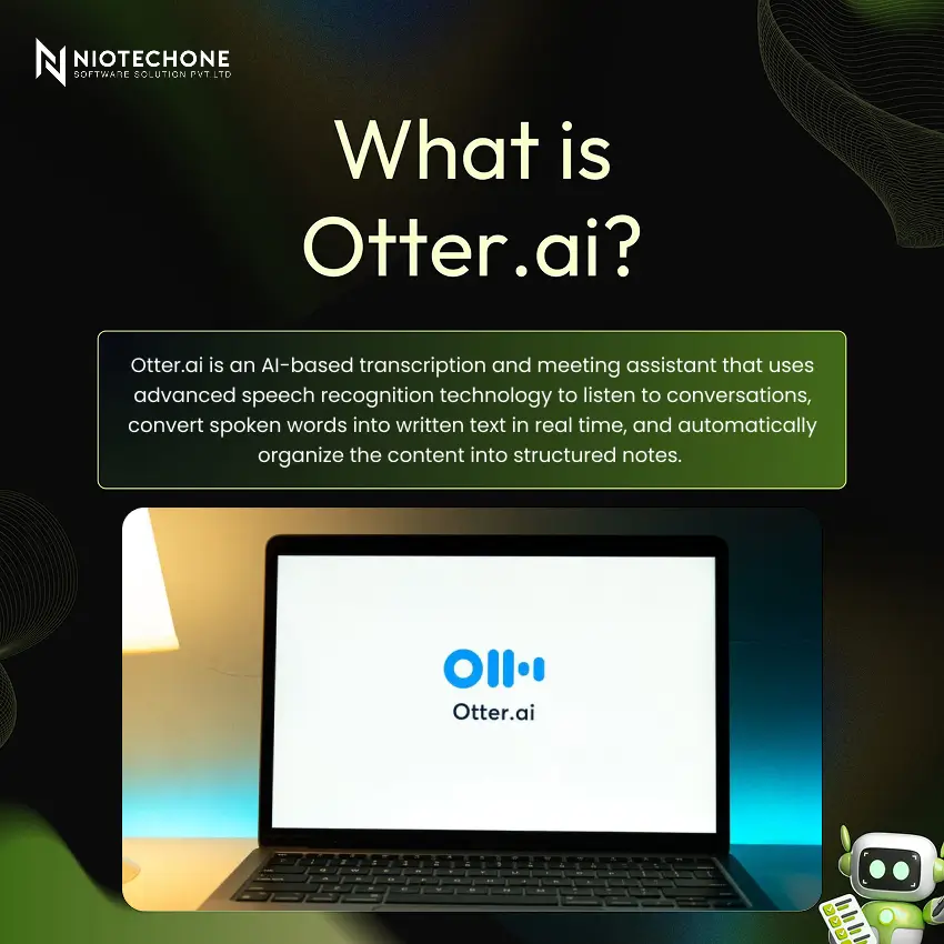 What is Otter.ai – Niotechone infographic explaining AI transcription and meeting assistant tool