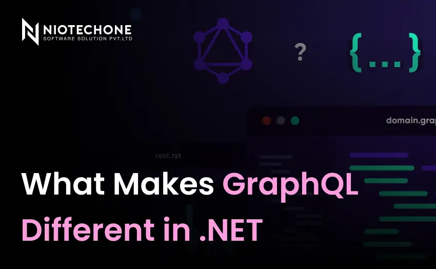 GraphQL development concept image featuring API query visuals and the text “What Makes GraphQL Different in .NET”.